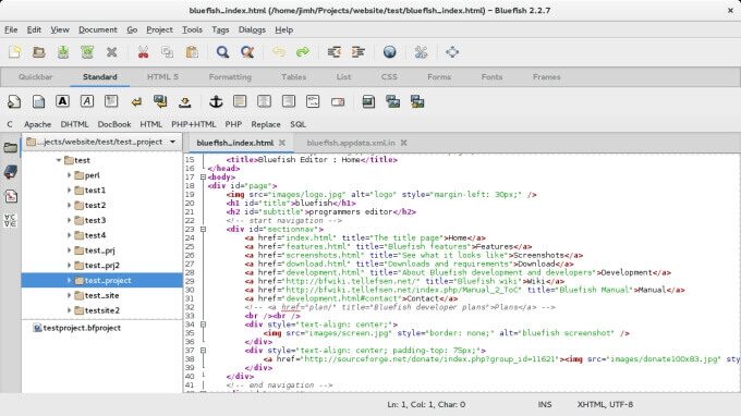 Bluefish-Dreamweaver-alternative أفضل 12 بديل لبرامج Windows لنظام التشغيل Linux: مثل Adobe Photoshop و MS Office والمزيد