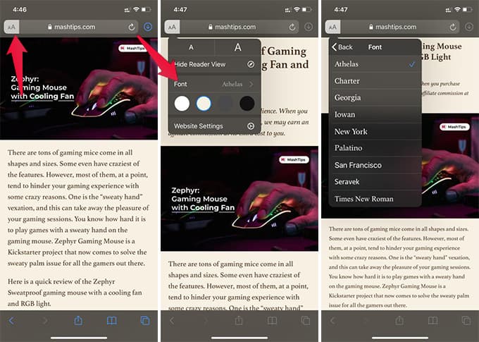 Change-Font-in-Safari-Reader-Mode-iPhone كيفية الحصول على عرض القارئ Reader View في Safari على iPhone وتخصيصه
