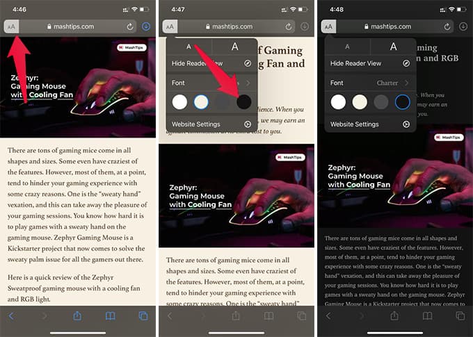 Change-Reader-view-Background-Color-in-Safari-iPhone كيفية الحصول على عرض القارئ Reader View في Safari على iPhone وتخصيصه