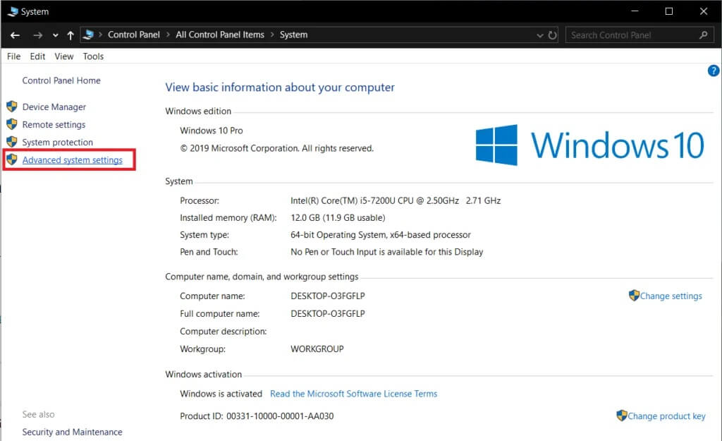 Click-on-Advanced-system-settings-present-on-the-left-side-of-the-System-window-1024x625-1 7 طرق لإصلاح عرض شريط المهام في وضع ملء الشاشة