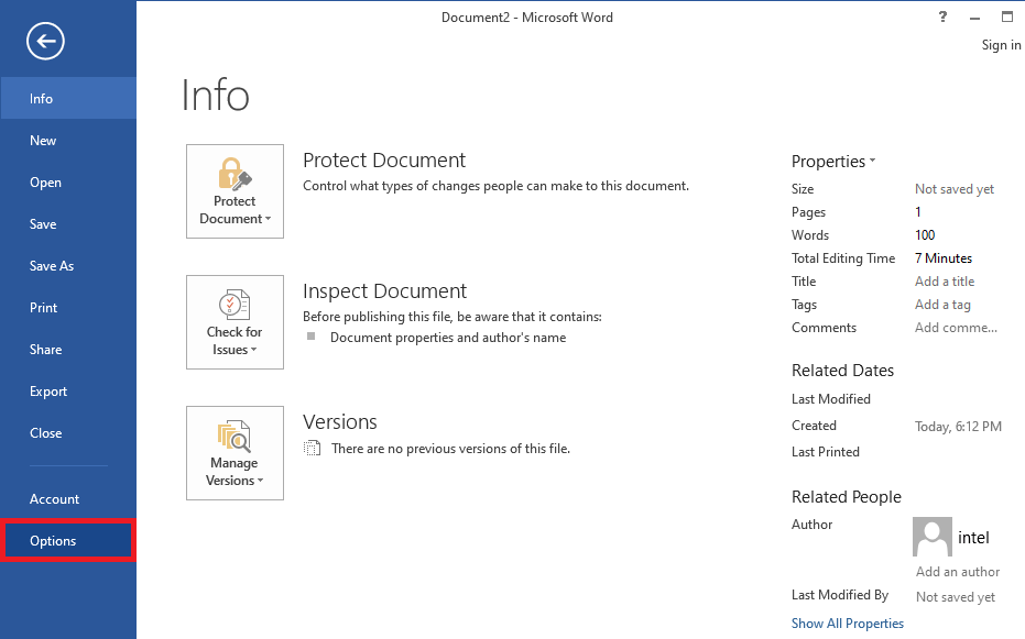 Click-on-Options-located-at-the-end-of-the-list 5 طرق لإزالة الارتباطات التشعبية من مستندات Microsoft Word