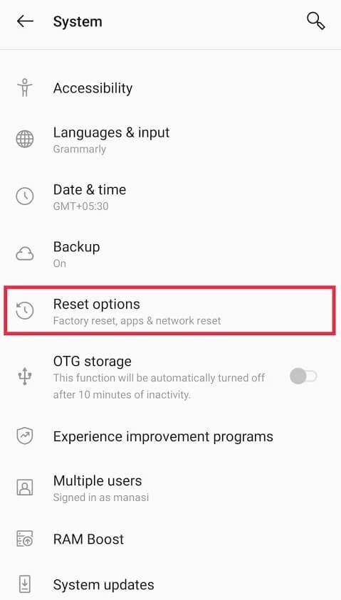 Click-on-the-‘Reset-options’ إصلاح مشكلة إرسال النص أو تلقيه على Android