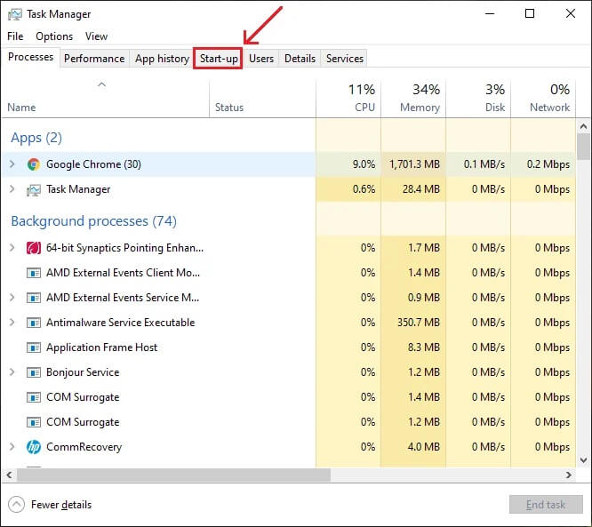 Click-on-the-‘Start-up’-tab-located-on-top إصلاح لم يتم تشغيل Dragon Age Inquisition على Windows 10