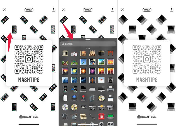 Customize-Instagram-QR-Code-Background-with-Emojis كيفية استخدام Instagram QR Code للحصول على متابعين لعملك