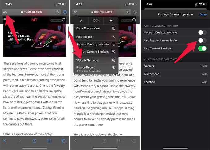 Enable-or-Disable-Automatic-Reader-View-for-Specific-Webpages-in-Safari-on-iPhone كيفية الحصول على عرض القارئ Reader View في Safari على iPhone وتخصيصه