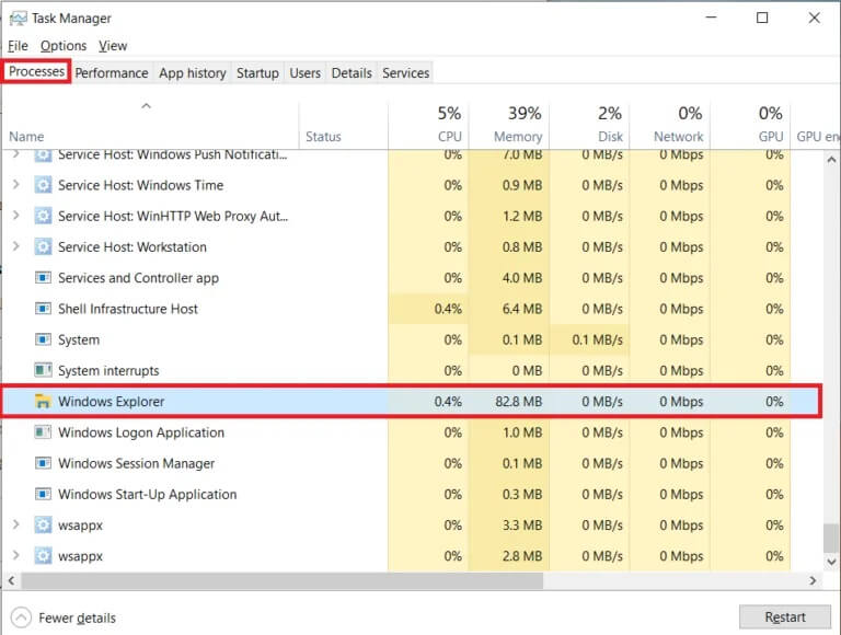 Ensure-you-are-on-the-Processes-tab-of-the-Task-Manager-and-Locate-the-Windows-Explorer-process-768x580-1 7 طرق لإصلاح عرض شريط المهام في وضع ملء الشاشة