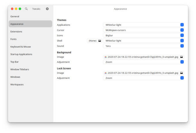 GNOME-Tweak-tool-BigSur-Theme كيفية جعل Ubuntu يبدو مثل macOS Big Sur