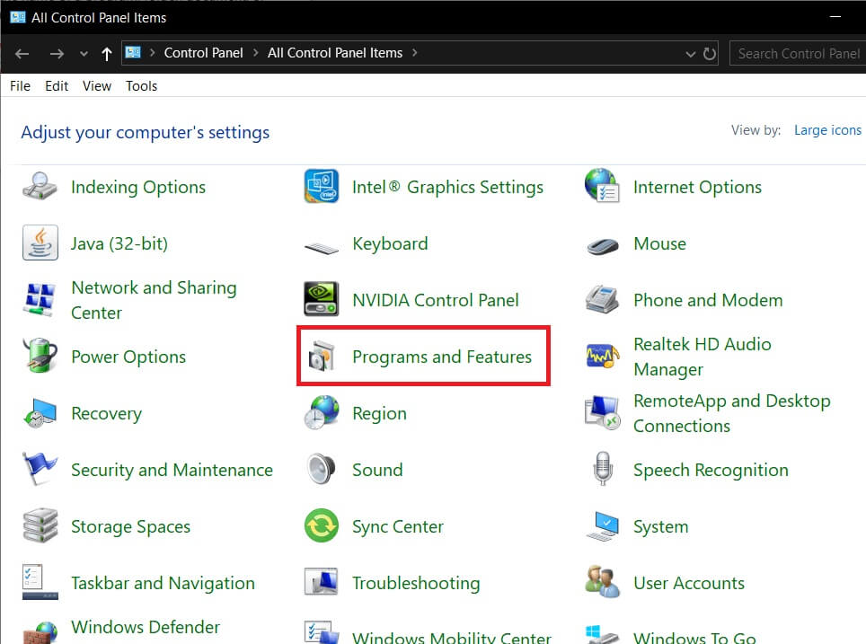 In-the-Control-Panel-window-click-on-Programs-Features ما هي خدمة Bonjour على نظام التشغيل Windows 10؟