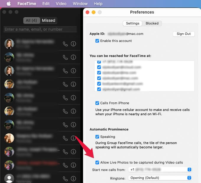 Mac-FaceTime-Preference-Live-Photos كيفية منع الآخرين من أخذ لقطات شاشة على مكالمات فيديو FaceTime