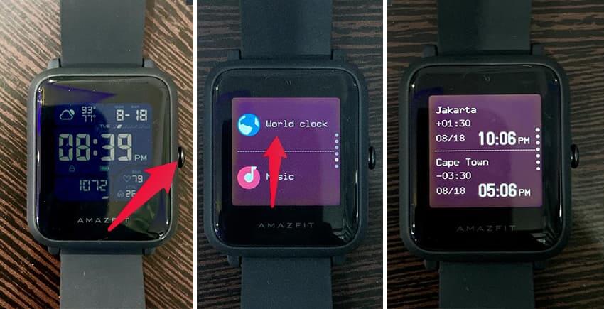 Open-World-Clock-on-Amazfit-Bip-Dual-Timezone كيفية الحصول على توقيت ساعات عالمية ذات مناطق زمنية متعددة في Amazfit Bip