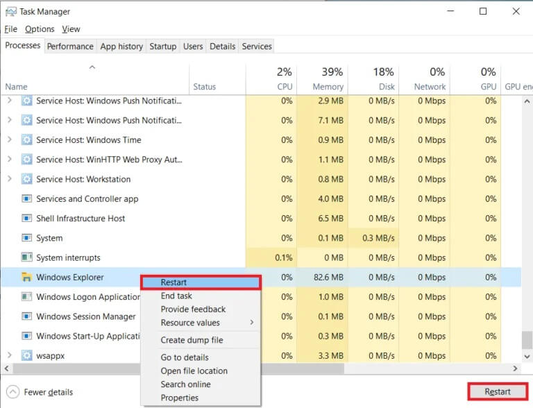 Right-click-on-it-and-select-Restart-768x588-1 7 طرق لإصلاح عرض شريط المهام في وضع ملء الشاشة