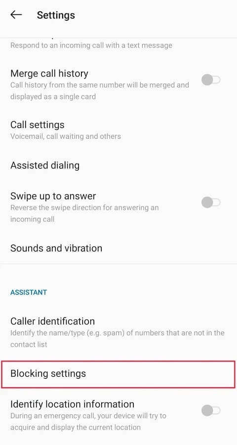 Scroll-down-to-find-an-option-called-‘Blocking-Settings’ إصلاح مشكلة إرسال النص أو تلقيه على Android