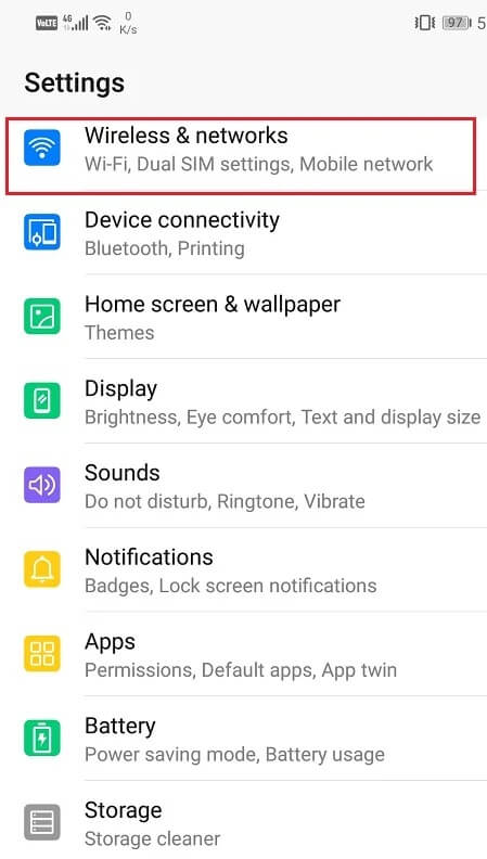 Select-Wireless-and-networks كيفية الوصول إلى قائمة إعدادات Android