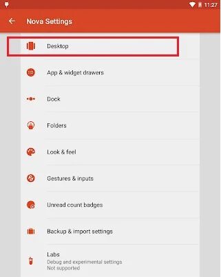 Select the Desktop option - كيفية تمكين Google Feed في Nova Launcher