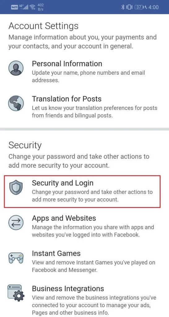 Select-the-Security-and-Login-option-546x1024-1 3 طرق لتسجيل الخروج من Facebook Messenger