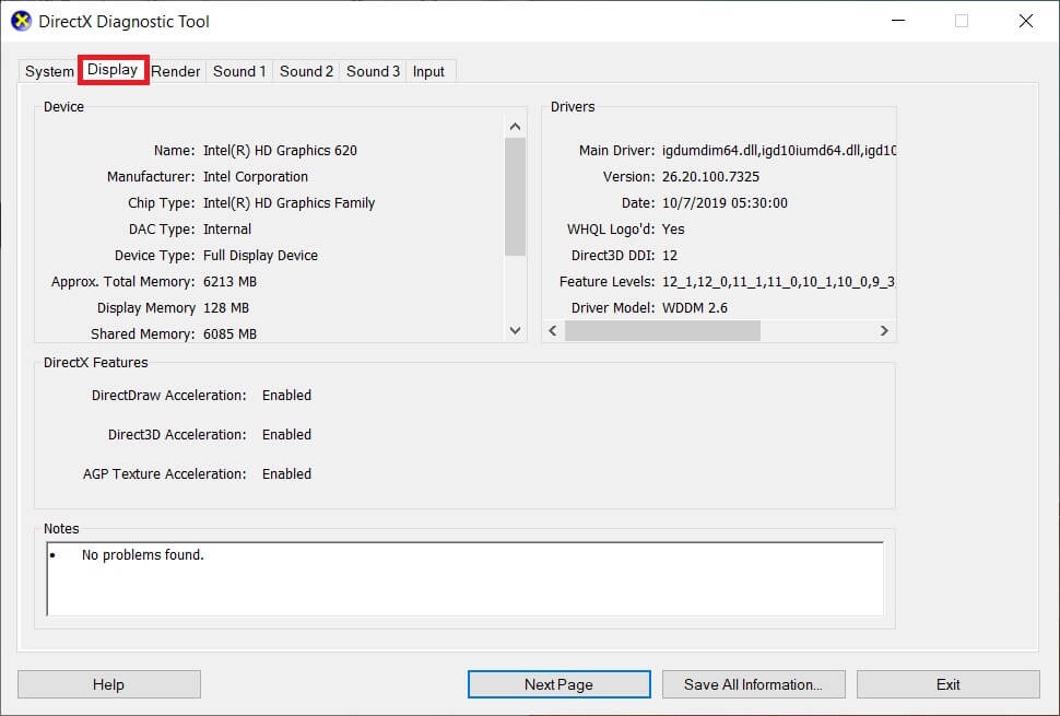 Switch-to-the-Display-tab-to-check-your-graphic-card-information إصلاح لم يتم تشغيل Dragon Age Inquisition على Windows 10
