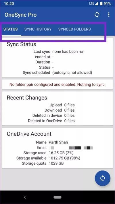 Sync-History-6_935adec67b324b146ff212ec4c69054f كيفية تعيين مجلدات Android للمزامنة التلقائية باستخدام OneDrive
