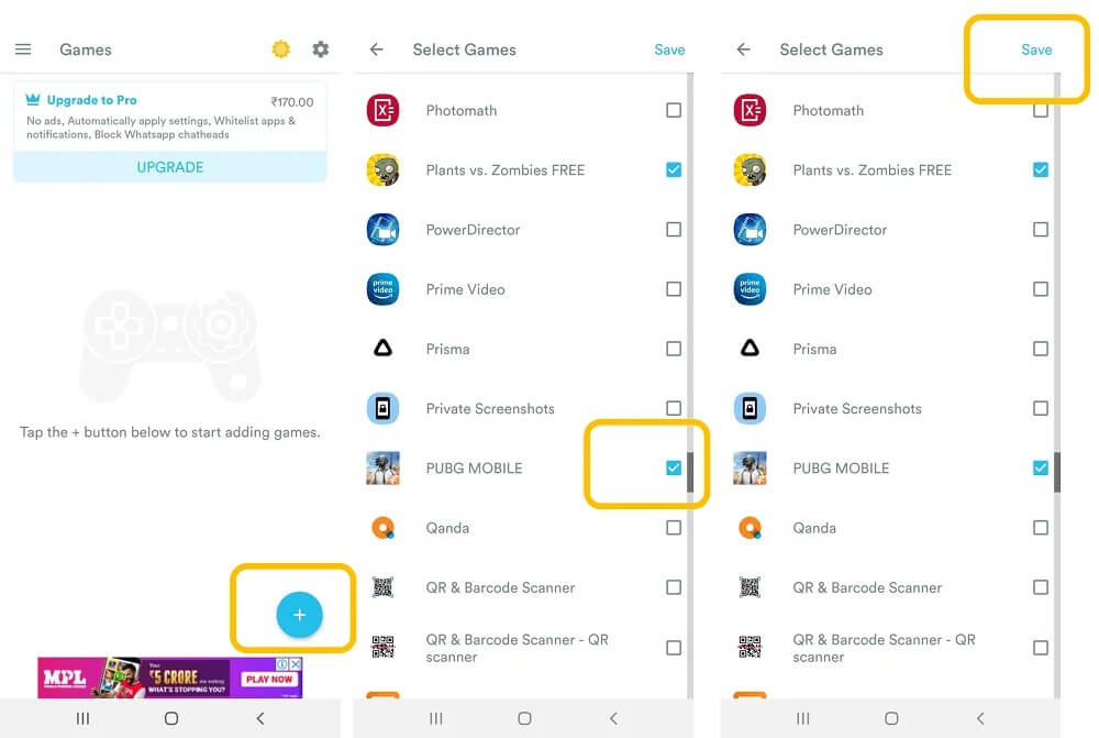 Tap-on-Save-to-add-your-games كيفية الحصول على وضع اللعب على Android