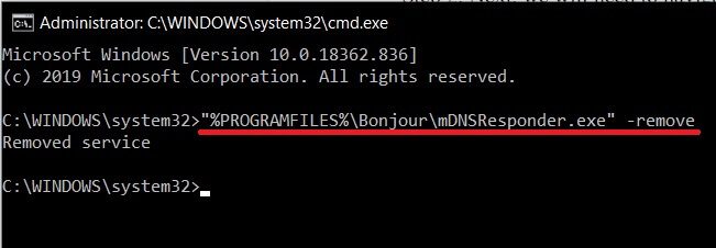 To-remove-the-Bonjour-Service-files-type-the-command-in-the-command-prompt ما هي خدمة Bonjour على نظام التشغيل Windows 10؟