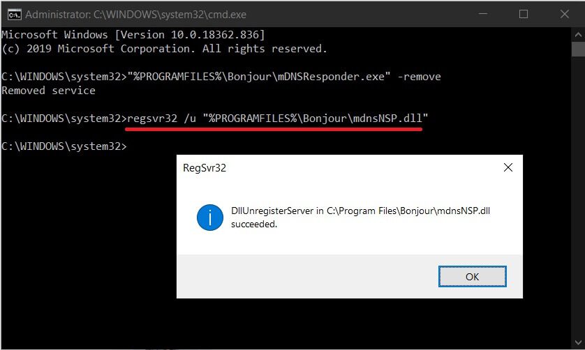 To-unregister-the-mdnsNSP.dll-file-type-the-command-in-the-command-prompt ما هي خدمة Bonjour على نظام التشغيل Windows 10؟