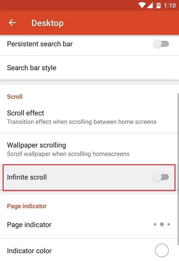 Toggle the switch off for the Infinite scroll feature - كيفية تمكين Google Feed في Nova Launcher