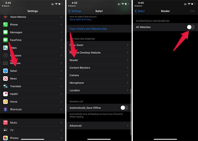 Turn-on-or-off-Automatic-Reader-View-Mode-in-Safari-on-iPhone كيفية الحصول على عرض القارئ Reader View في Safari على iPhone وتخصيصه