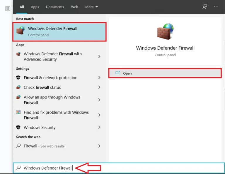 Type-Windows-Defender-Firewall-and-click-on-Open-when-the-search-results-arrive-768x592-1 إصلاح أخطاء خدمة Steam عند تشغيل Steam