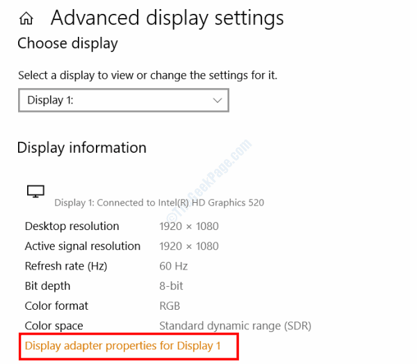 advanced_display_settings كيفية إصلاح مشكلة تقطيع الشاشة في نظام التشغيل Windows 10