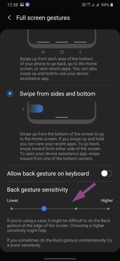 back-gesture-sensitivity_4d470f76dc99e18ad75087b1b8410ea9 كيفية إخفاء شريط التنقل في Samsung One UI