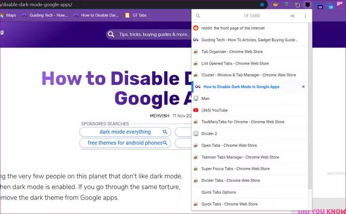 chrome-extension-to-view-and-switch-between-tabs-3_935adec67b324b146ff212ec4c69054f أفضل 7 إضافات Chrome لعرض والتبديل بين علامات التبويب
