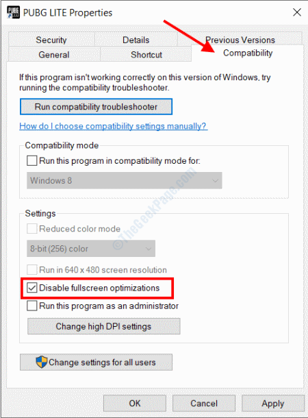 disable_fullscreen_optimization كيفية إصلاح مشكلة تقطيع الشاشة في نظام التشغيل Windows 10