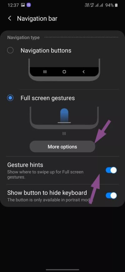 more-gesture-options_4d470f76dc99e18ad75087b1b8410ea9 كيفية إخفاء شريط التنقل في Samsung One UI