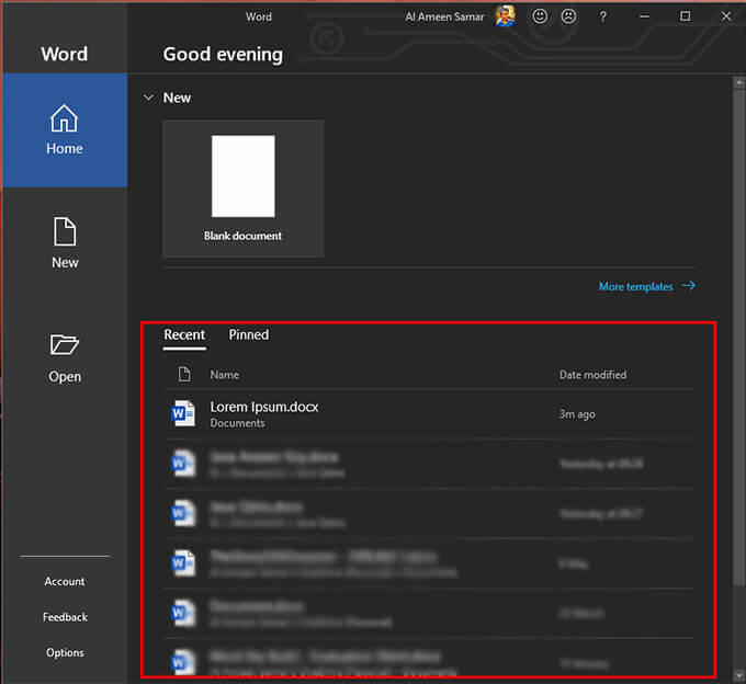 open-word-document كيفية استرداد مستند Word غير المحفوظ في Windows 10