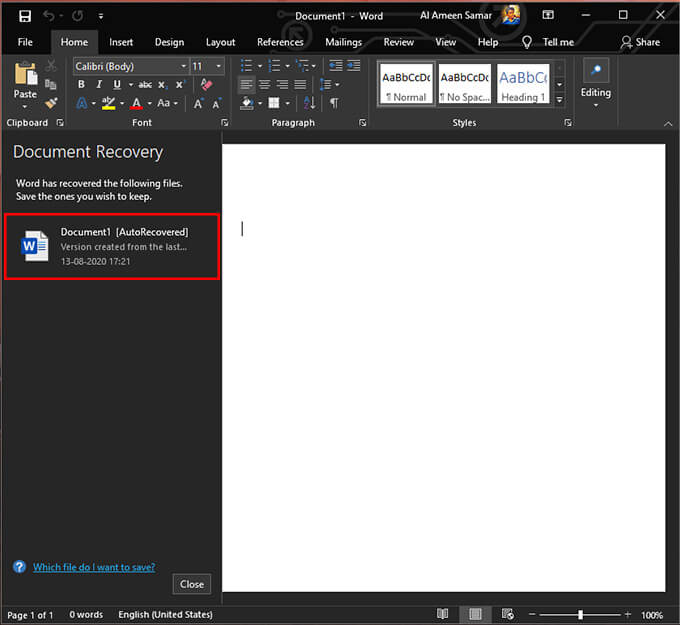 recover-unsaved-document كيفية استرداد مستند Word غير المحفوظ في Windows 10