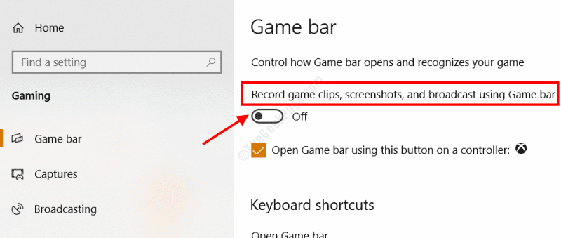 turn-off-recording كيفية إصلاح مشكلة تقطيع الشاشة في نظام التشغيل Windows 10