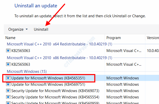 uninstall_update كيفية إصلاح خطأ تحديث Windows 10 0x80240061