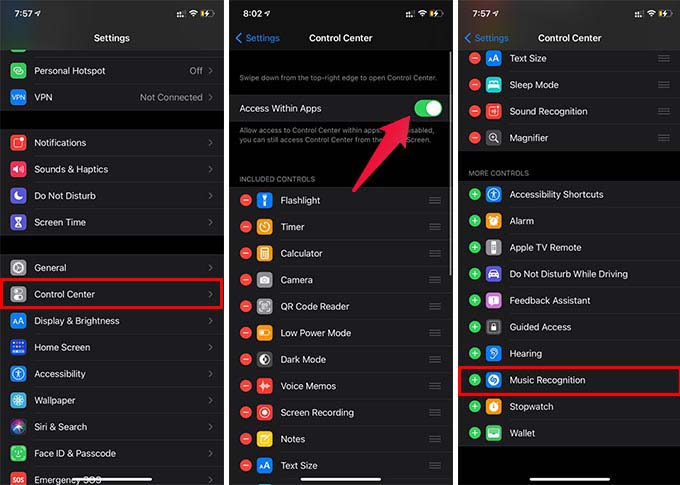 Add-Shazam-Music-Recognition-on-iPhone-Control-Center كيفية التعرف بسرعة على تشغيل الأغاني في أي تطبيق على iPhone