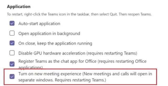 Checkbox-next-to-Turn-on-new-meeting-experience-is-enabled ما هو نمط Microsoft Teams Together؟ كيفية تمكين الأنماط معا؟