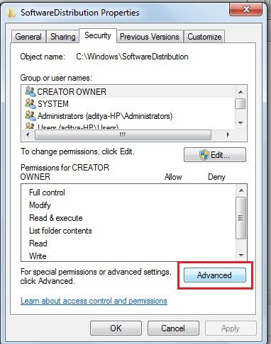 Click-on-Advanced-button-and-then-click-on-Ok إصلاح عدم تنزيل تحديثات Windows 7