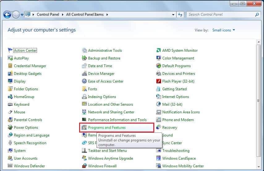 Click-on-Programs-and-Features إصلاح عدم تنزيل تحديثات Windows 7