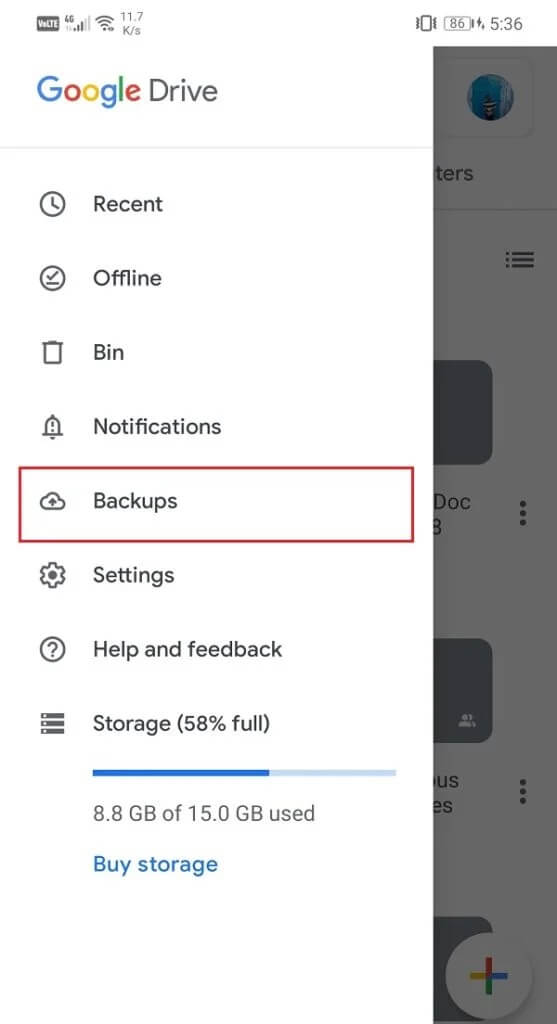 Click-on-the-Backups-option-557x1024-1 كيفية عمل نسخة احتياطية من الرسائل النصية واستعادتها على Android