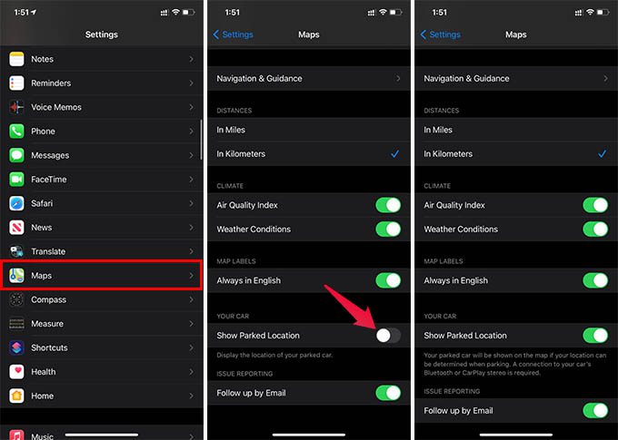 Enable-Show-Parked-Location-on-iPhone-for-Maps كيفية البحث عن موقع سيارتك المتوقفة باستخدام iPhone