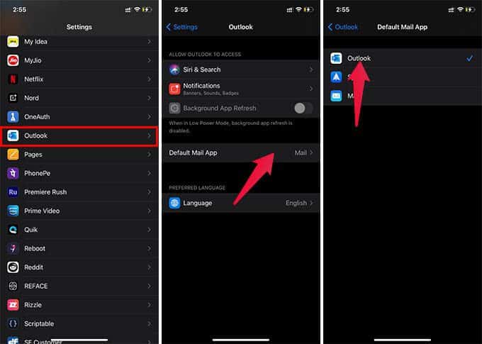 Make-Microsoft-Outlook-Default-Mail-App-on-iPhone كيفية تعيين Microsoft Outlook كتطبيق بريد افتراضي على iPhone
