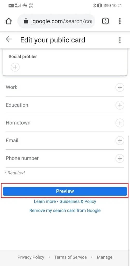 Once-you-have-added-all-your-information-tap-on-the-Preview-button-502x1024-1 كيفية إضافة بطاقة الأشخاص الخاصة بك على Google Search