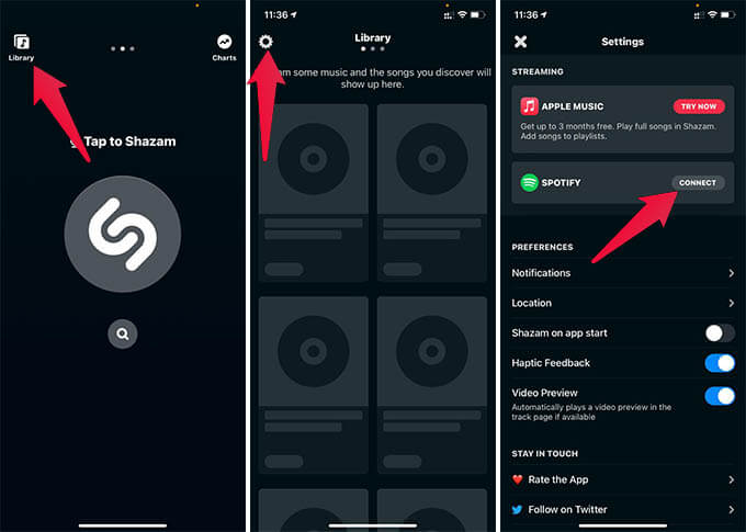 Shazam-Settings-to-Connect-Spotify كيفية مزامنة Shazam مع Spotify للحصول على جميع الأغاني المعروفة