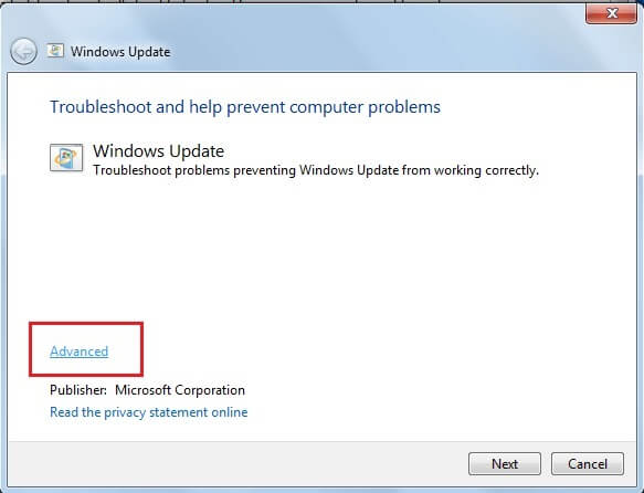 Tap-on-Advanced إصلاح عدم تنزيل تحديثات Windows 7