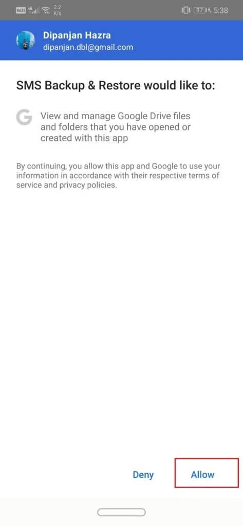 Tap-on-the-Allow-button-to-grant-access-473x1024-1 كيفية عمل نسخة احتياطية من الرسائل النصية واستعادتها على Android