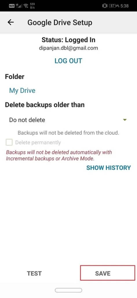 Tap-on-the-Save-button-1-473x1024-1 كيفية عمل نسخة احتياطية من الرسائل النصية واستعادتها على Android
