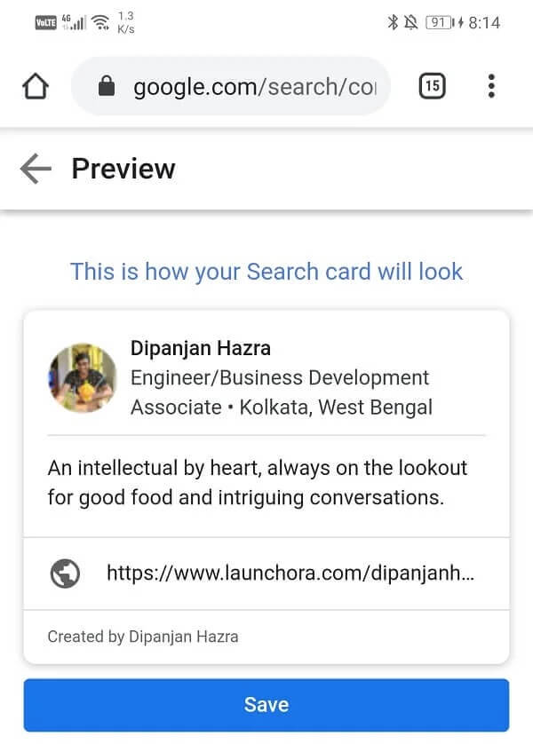 Tap-on-the-Save-button كيفية إضافة بطاقة الأشخاص الخاصة بك على Google Search