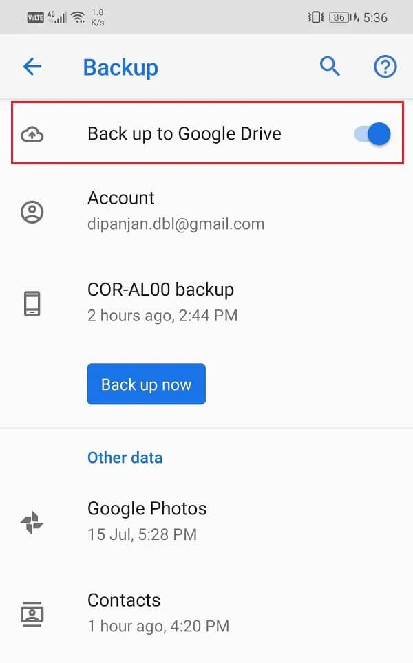 Toggle-switch-next-to-Backup-to-Google-Drive-is-turned-on كيفية عمل نسخة احتياطية من الرسائل النصية واستعادتها على Android